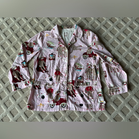 Nick & Nora Pink Sock Monkey Print 2 Piece Pajama Set Size XL Loungewear Casual - Picture 10 of 12